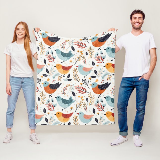 Rustic Orange And Blue Bird Garden Fleece Blanket (In Situ)