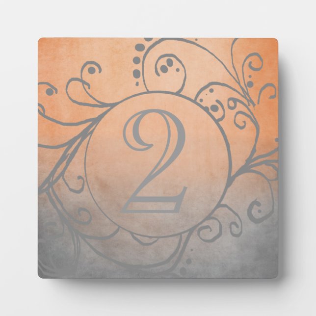 Rustic Orange and Grey Bohemian Table Number Plaque (Front)
