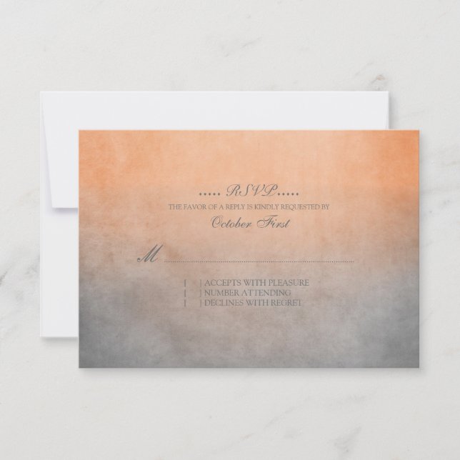 Rustic Orange and Grey Bohemian Wedding RSVP Card (Front)