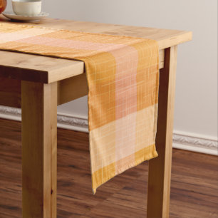 Rustic Orange Autumn Fall Plaid Tartan Short Tab Table Runner