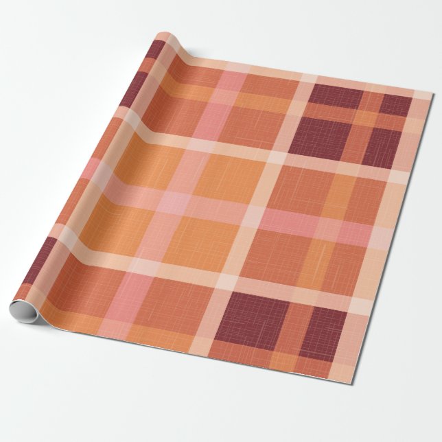 Rustic Orange Autumn  Fall Plaid Tartan  Wrapping Paper (Unrolled)