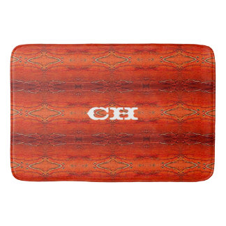 Rustic Orange Aztec Stripes Pattern Monogram Bath Mat