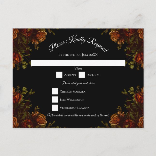 Rustic Orange Black Elegant Wedding Holiday Postcard (Front)