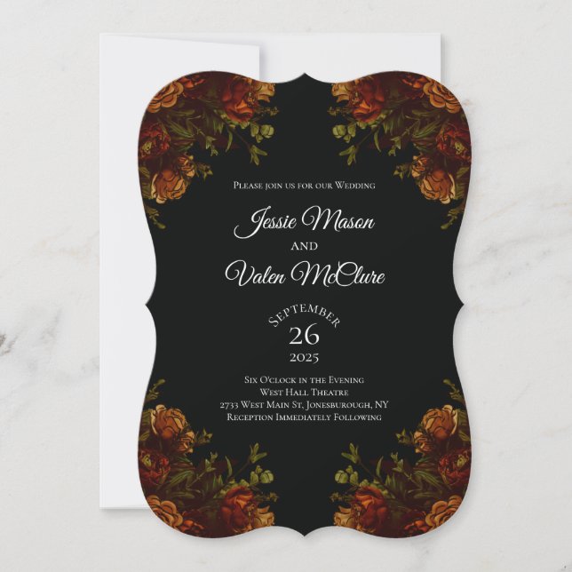 Rustic Orange Black Elegant Wedding Invitation (Front)