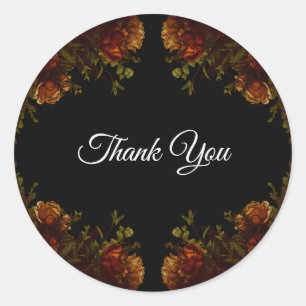 Rustic Orange Black Elegant Wedding Invitation Classic Round Sticker
