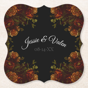 Rustic Orange Black Elegant Wedding Invitation Paper Coaster