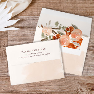 Rustic Orange Boho   Watercolor Blush Wedding Envelope