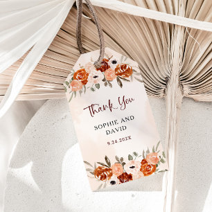 Rustic Orange Boho Watercolor Blush Wedding Gift Tags