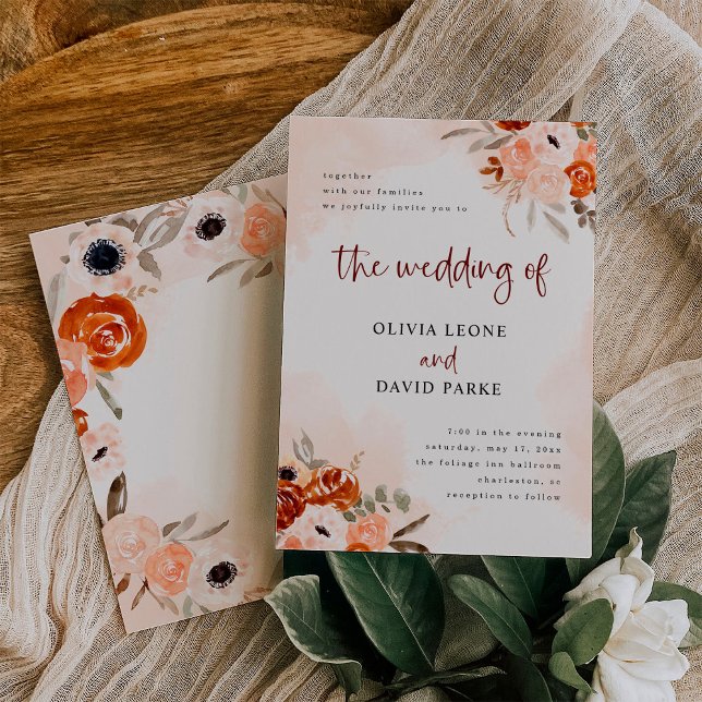 Rustic Orange Boho | Watercolor Blush Wedding Invitation (Creator Uploaded)