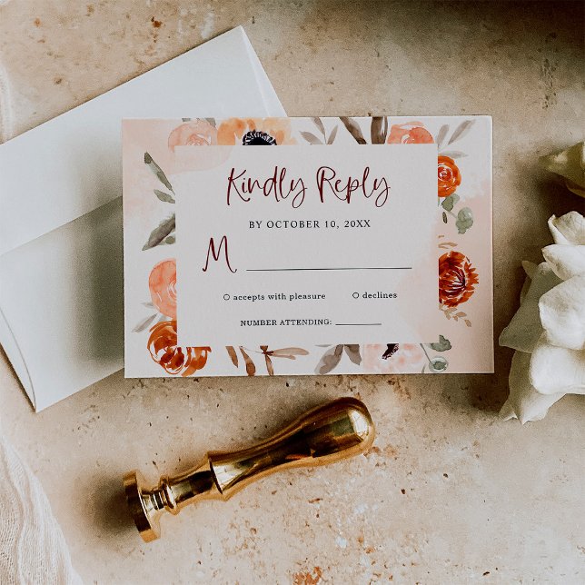 Rustic Orange Boho | Watercolor Blush Wedding RSVP Card (Creator Uploaded)