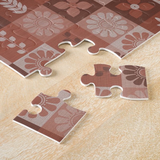 Rustic Orange Brown Burlap Flowers Leaves Puzzle (Side)