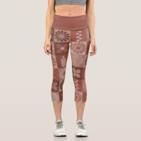 Rustic Orange Brown Burlap Linen Pattern Leggings
