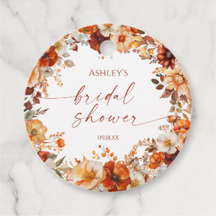 Rustic Orange Burgundy Floral Bridal Shower Favour Tags