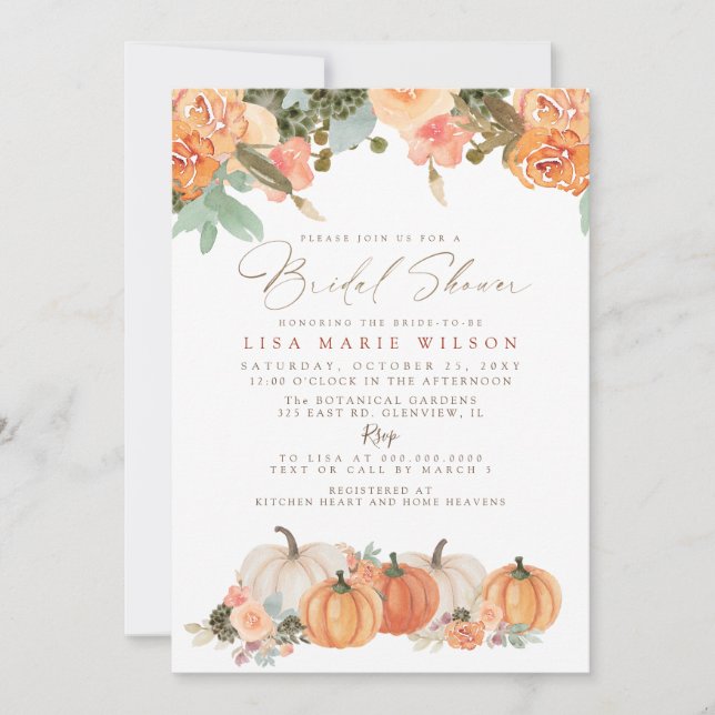 Rustic Orange Cactus Pumpkins Fall Bridal Shower Invitation (Front)