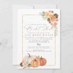 Rustic Orange Cactus Pumpkins Fall Bridal Shower Invitation