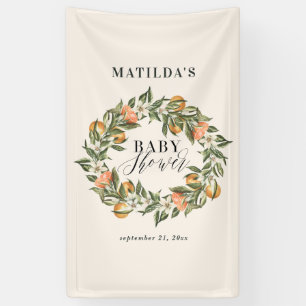 Rustic orange citrus botanical baby shower party banner
