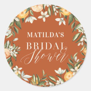 Rustic orange citrus botanical bridal shower party classic round sticker