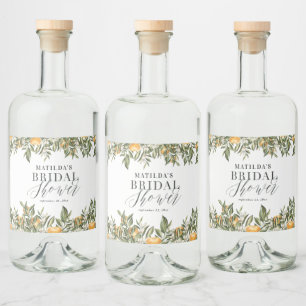 Rustic orange citrus botanical bridal shower party liquor bottle label
