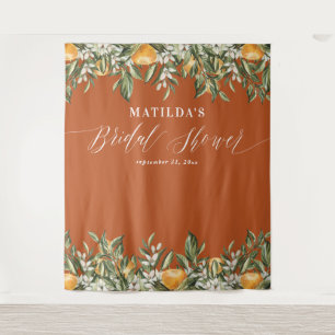 Rustic orange citrus botanical bridal shower party tapestry