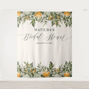 Rustic orange citrus botanical bridal shower party tapestry