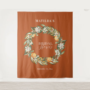 Rustic orange citrus botanical bridal shower party tapestry