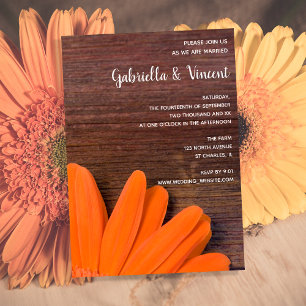 Rustic Orange Daisy and Barn Wood Wedding Invitation