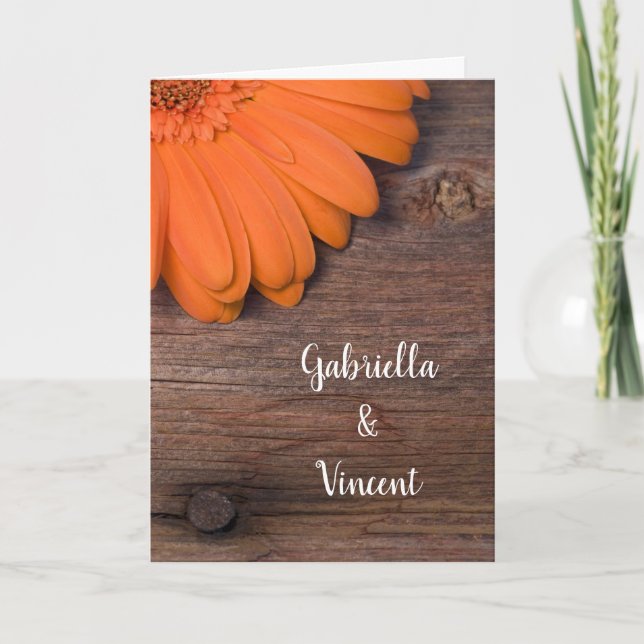 Rustic Orange Daisy Barn Wedding Invitation (Front)