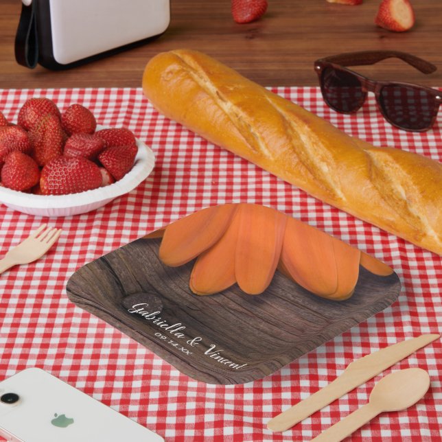Rustic Orange Daisy Barn Wood Country Wedding Paper Plate (Picnic)