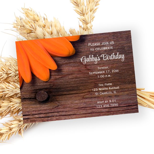 Rustic Orange Daisy Birthday Barn Party Invitation (Creator Uploaded)