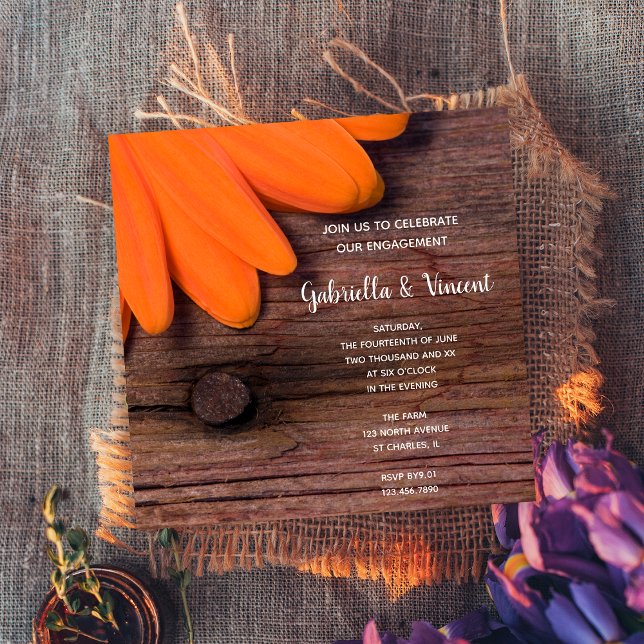Rustic Orange Daisy Country Barn Engagement Party Invitation (Creator Uploaded)