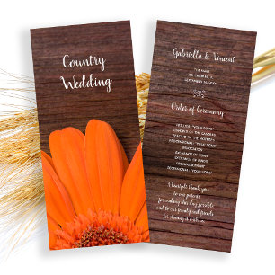 Rustic Orange Daisy Country Barn Wedding Program Programme