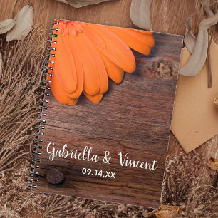 Rustic Orange Daisy Country Barn Wood Wedding Spiral Notebook