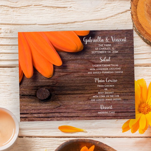 Rustic Orange Daisy Country Western Wedding Menu (Creator Uploaded)