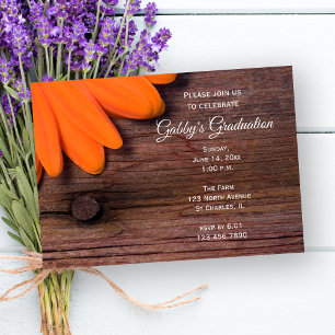Rustic Orange Daisy Graduation Barn Party  Invitation