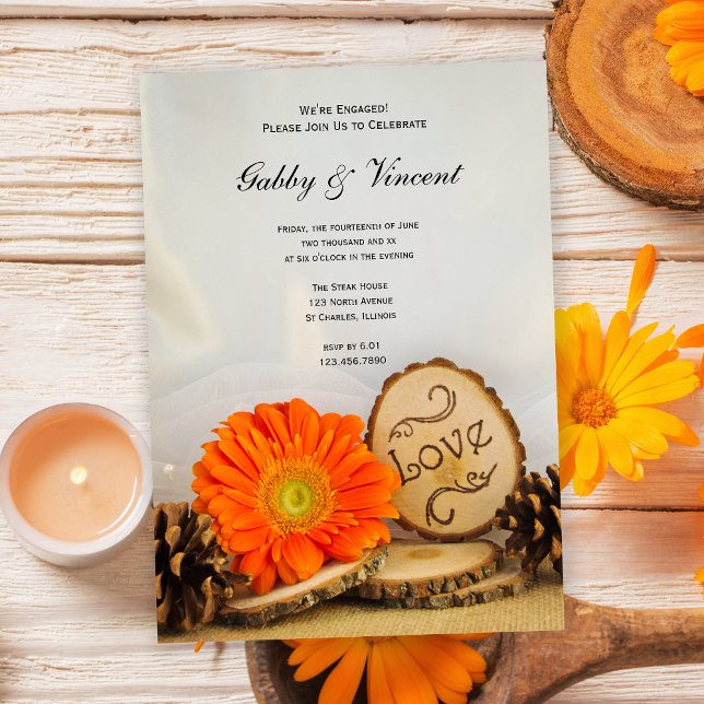 Rustic Orange Daisy Woodland Engagement Party Invitation (Creator Uploaded)