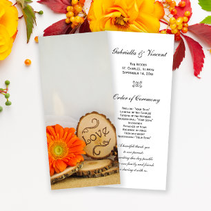 Rustic Orange Daisy Woodland Wedding Program Programme