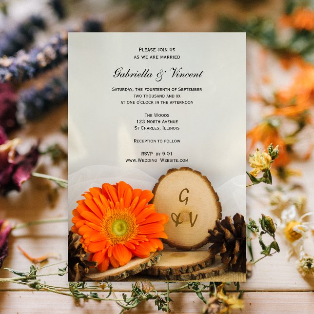 Rustic Orange Daisy Woods Wedding Invitation (Creator Uploaded)