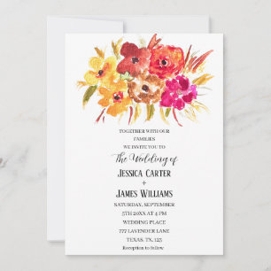 Rustic Orange Fall Boho Bohemian Floral Wedding Invitation