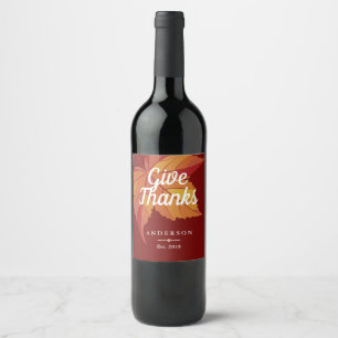 Rustic Orange Fall Leaf & Red Personalised Wine Label