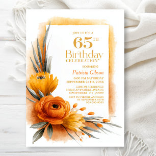 Rustic Orange Floral 65th Birthday Party Invitation