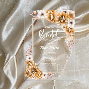 Rustic Orange Floral Bridal Shower Acrylic Invitations
