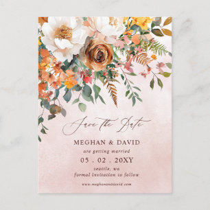 Rustic Orange Floral Fall Save the Date Announcement Postcard