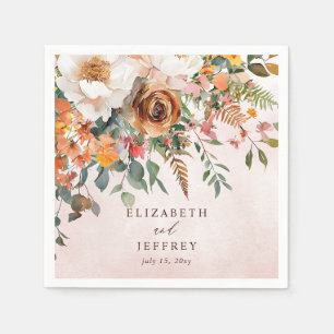 Rustic Orange Floral Fall Wedding Napkin
