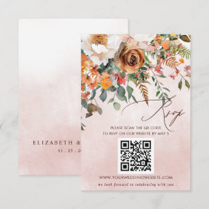 Rustic Orange Floral Fall Wedding QR CODE RSVP Card