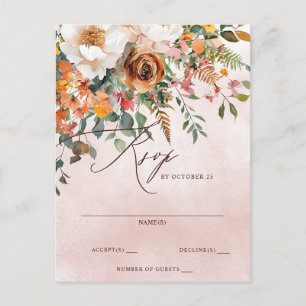 Rustic Orange Floral Fall Wedding RSVP Postcard
