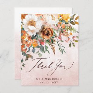 Rustic Orange Floral Fall Wedding Thank You Card