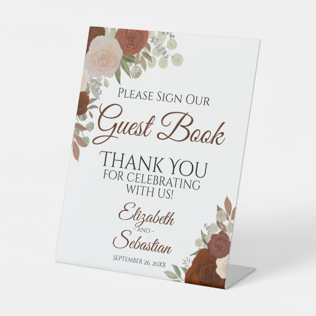 Rustic Orange Floral Please Sign Our Guest Book (Front)