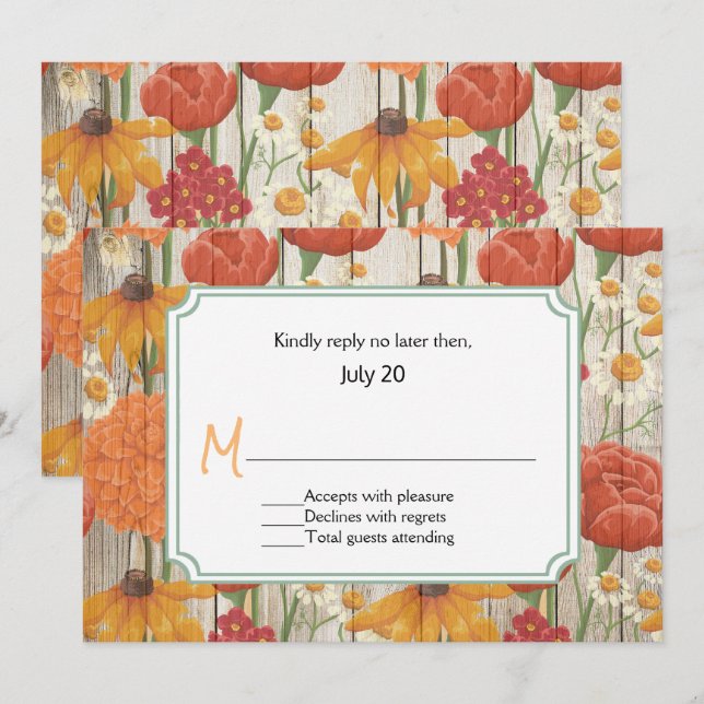 Rustic Orange Floral Wedding RSVP Card (Front/Back)