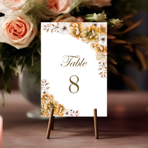 Rustic Orange Floral Wedding Table Number