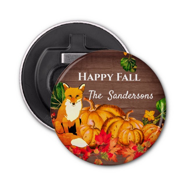 Rustic Orange Fox Pumpkin Fall Autumn Leaves   Bottle Opener (Front)
